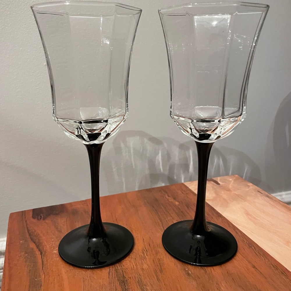 🍷Sophisticated Black Stem Wine/Water Glass Set of 4🇫🇷🍷made in France